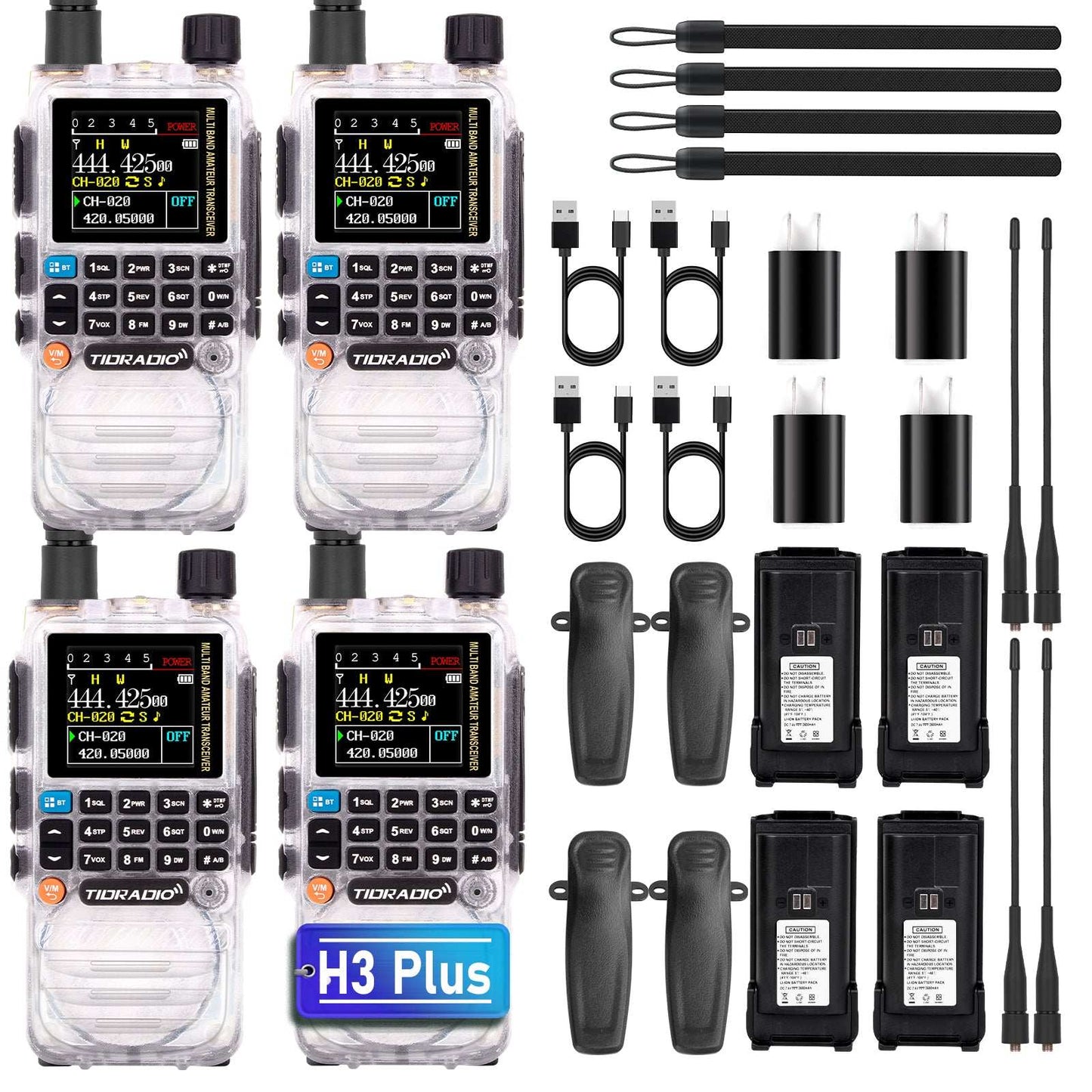 New Upgraded TIDRADIO H3 Plus Ham GMRS Unlocked Global Repeater Bluetooth Answerphone Air Band Long Range Wireless Programming AM airband Wireless Portable Radio with Upgradable firmware 2 Pacls 4 Packs