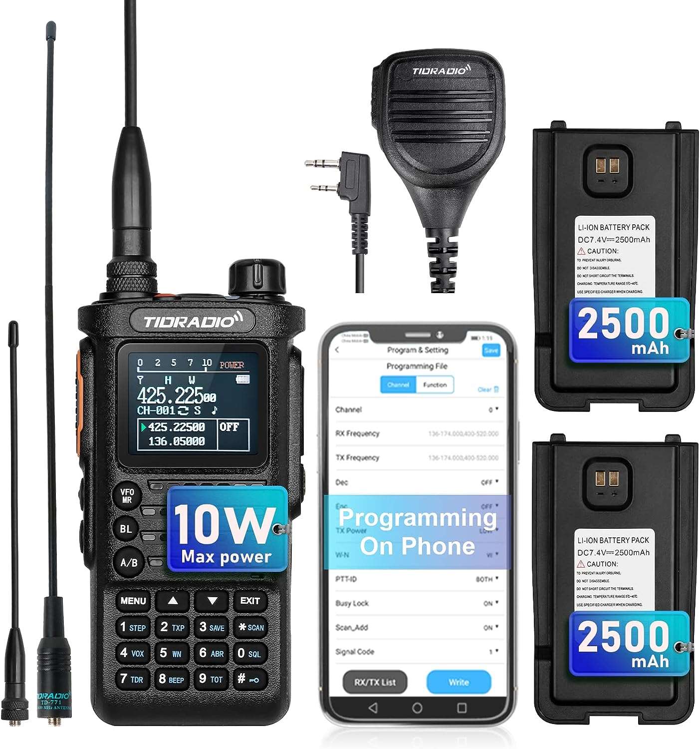(2nd Generation) TIDRADIO TD-H8 10W HighPower Ham Radio Handheld with APP Wireless Programming,Long Range Two Way Radio with 2500mAh Large Battery (2pcs),USB-C Charger & Speaker Mic, Walkie Talkies