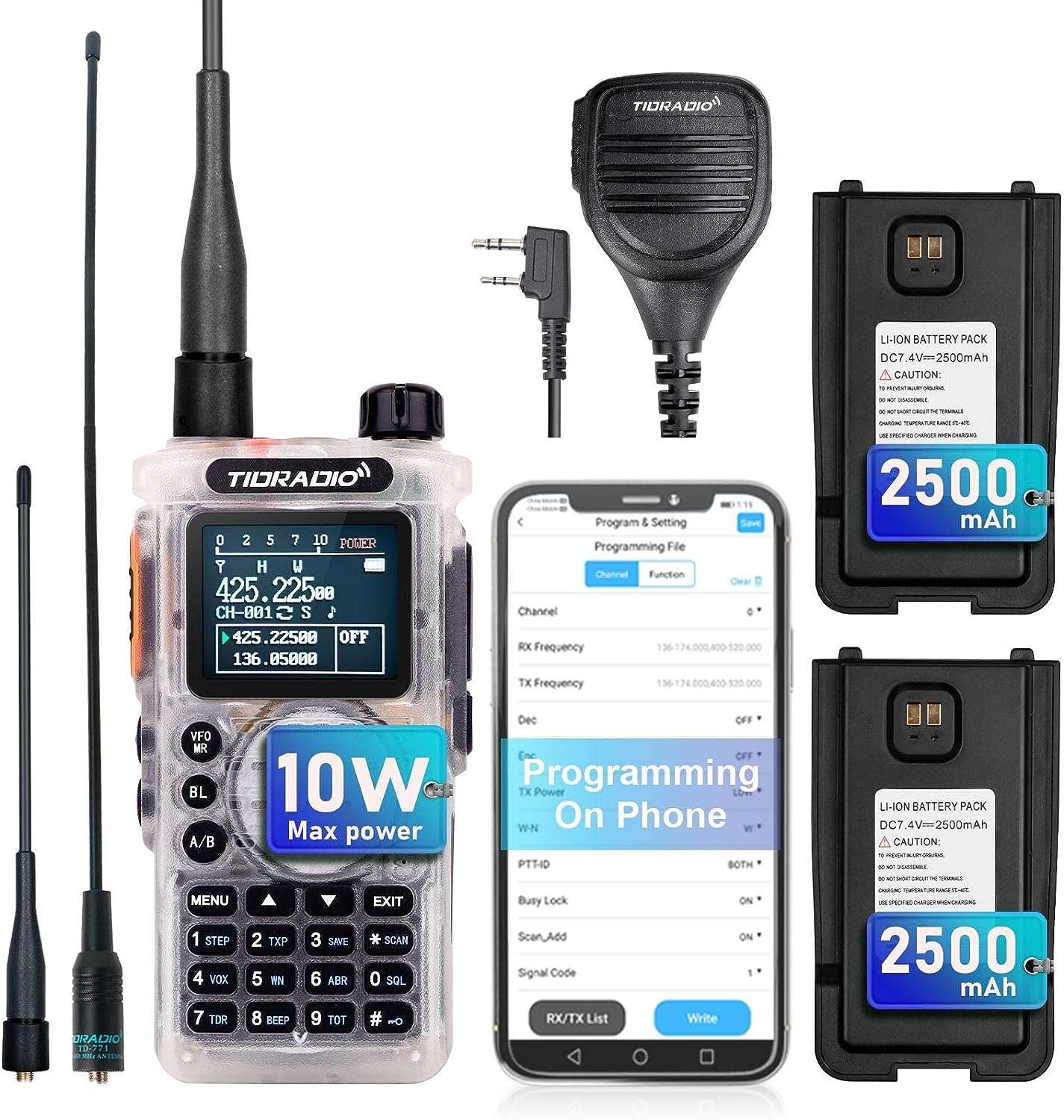 (2nd Generation) TIDRADIO TD-H8 10W HighPower Ham Radio Handheld with APP Wireless Programming,Long Range Two Way Radio with 2500mAh Large Battery (2pcs),USB-C Charger & Speaker Mic, Walkie Talkies
