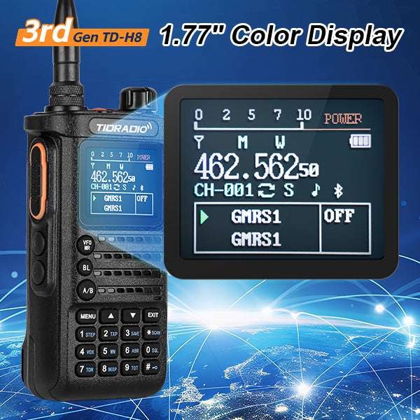TIDRADIO Gen 3rd TD H8 Ham GMRS Unlocked Radio Multi-Band Two Way Radio with AirBand & TD-771 Long Antenna, USB-C Charging,2500mAh Battery, One Key Frequency Match, DTMF FM AM NOAA VOX SCAN ,Walkie Talkies