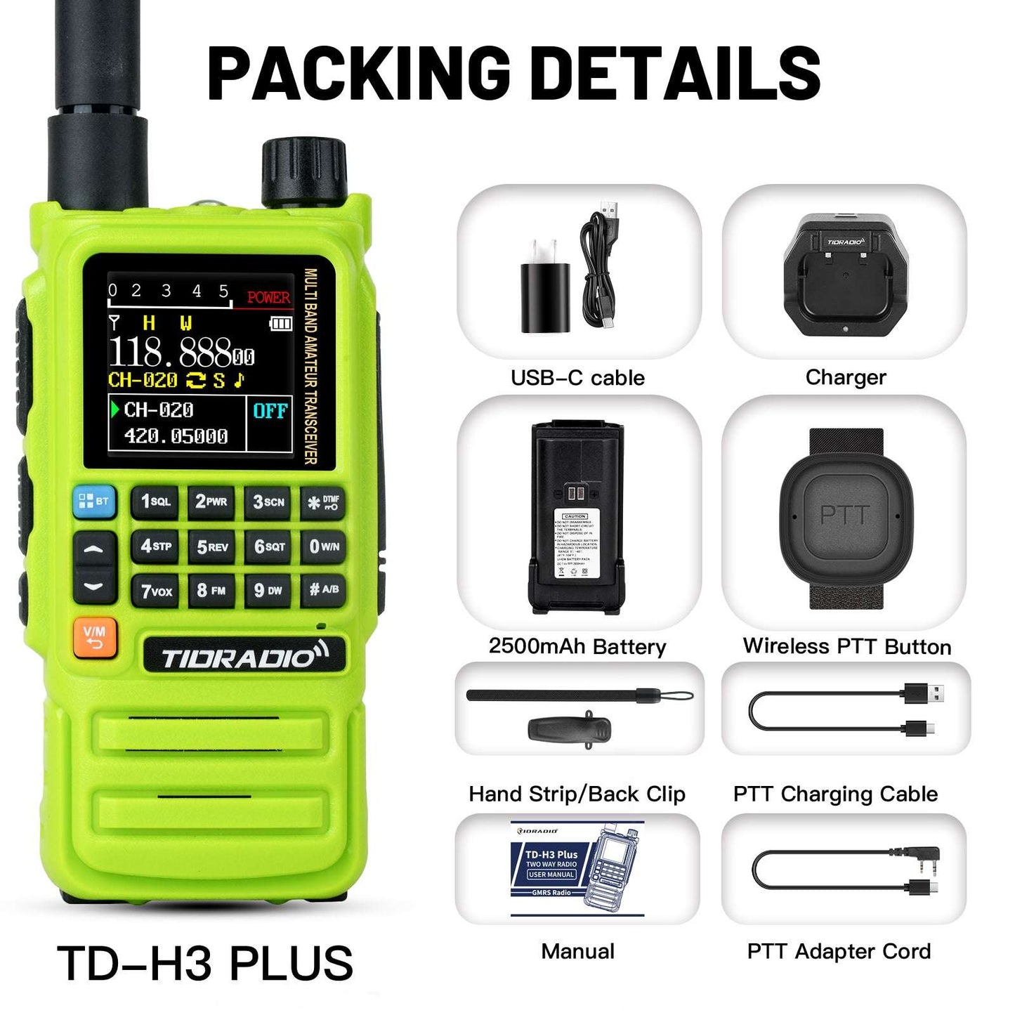 New Upgraded TIDRADIO H3 Plus Ham GMRS Unlocked Receiver Global Repeater Bluetooth Answerphone Air Band Long Range BluetoothProgramming AM airband Wireless Portable Radio with Upgradable firmware