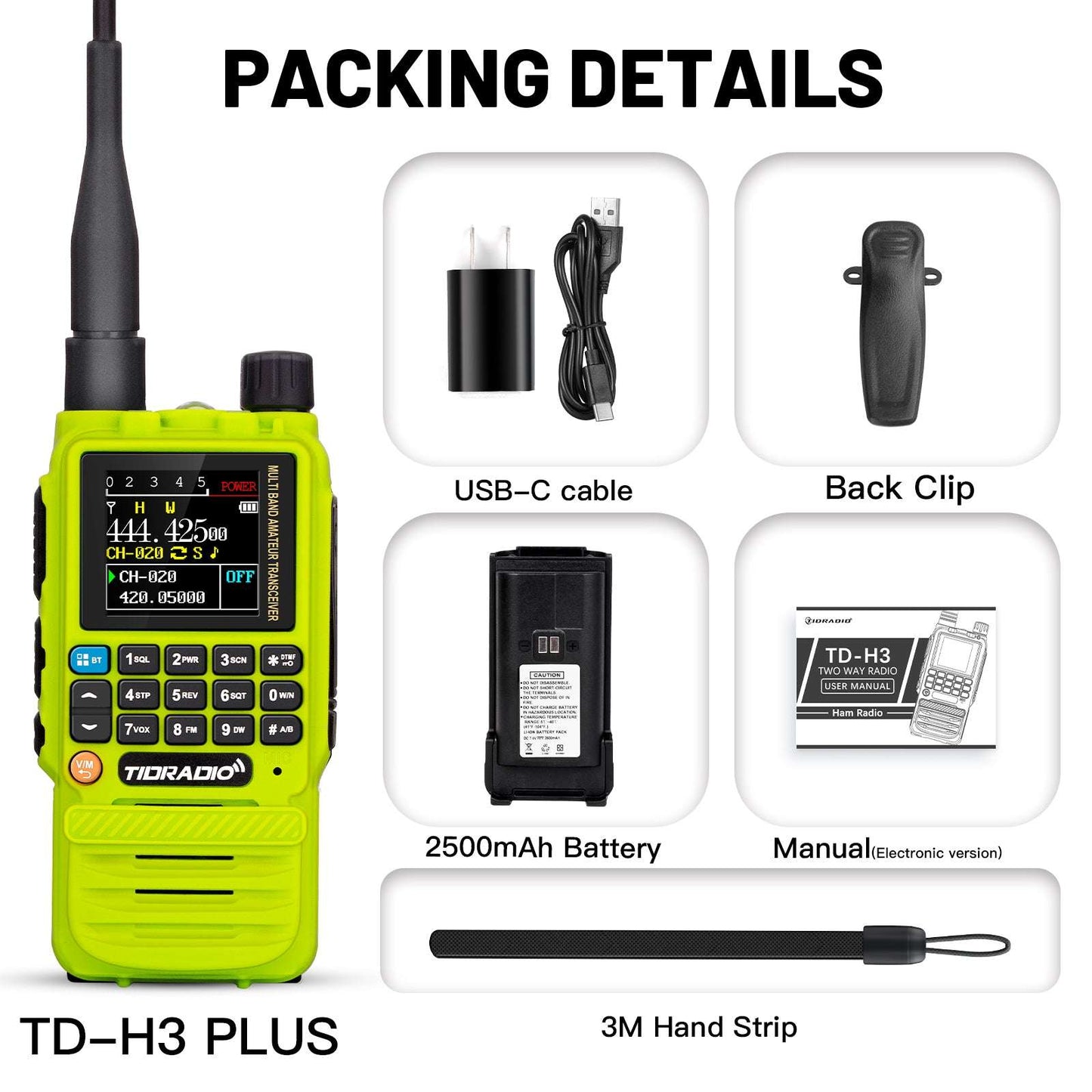 Upgraded TIDRADIO H3 Plus Ham GMRS Unlocked Global Repeater Bluetooth Answerphone Air Band Long Range Wireless Programming AM airband Wireless Portable Radio with Upgradable firmware
