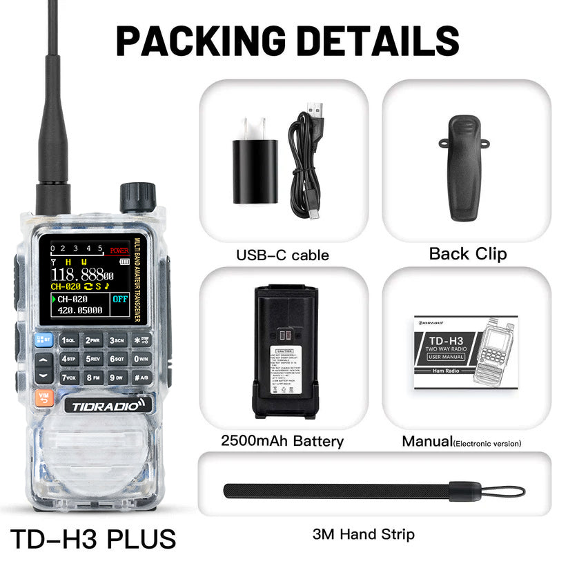 New Upgraded TIDRADIO H3 Plus Ham GMRS Unlocked Global Repeater Bluetooth Answerphone Air Band Long Range Wireless Programming AM airband  Wireless  Portable walkie-talkie with Upgradable firmware