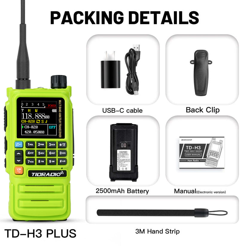 New Upgraded TIDRADIO H3 Plus Ham GMRS Unlocked Global Repeater Bluetooth Answerphone Air Band Long Range Wireless Programming AM airband  Wireless  Portable walkie-talkie with Upgradable firmware
