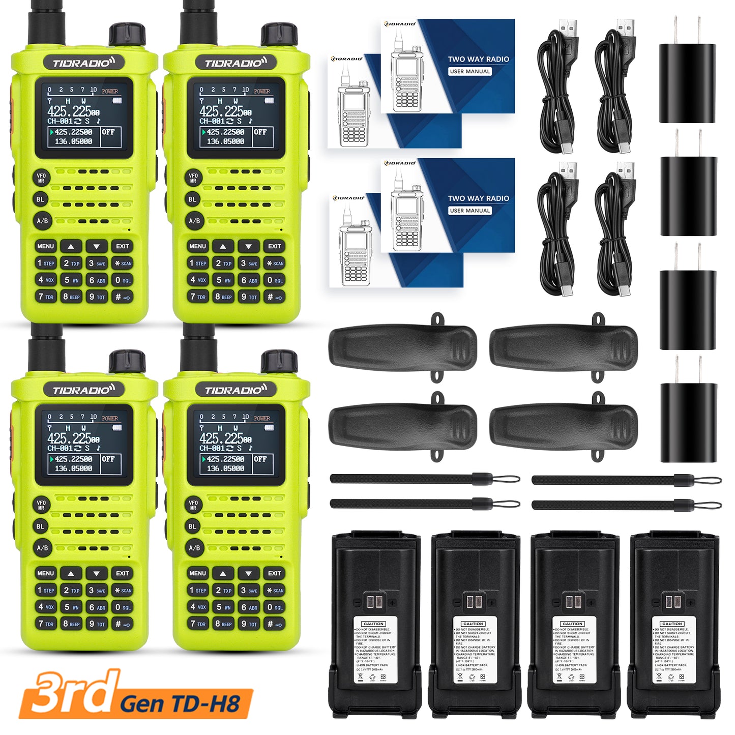 TIDRADIO TD-H8 Gen 3 Multi-Band Two-Way Radio – Unlocked Ham & GMRS, AirBand + TD-771 Long Antenna, USB-C Fast Charge, 2500 mAh Spare Battery, One-Key Frequency Match, DTMF/FM-AM, NOAA/VOX/SCAN Walkie-Talkie