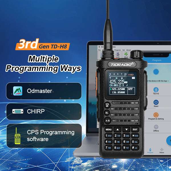 TIDRADIO Gen 3rd TD H8 Ham GMRS Unlocked Radio Multi-Band Two Way Radio with AirBand & TD-771 Long Antenna, USB-C Charging,2500mAh Battery, One Key Frequency Match, DTMF FM AM NOAA VOX SCAN ,Walkie Talkies