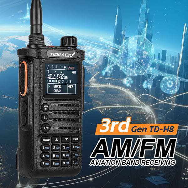 TIDRADIO Gen 3rd TD H8 Ham GMRS Unlocked Radio Multi-Band Two Way Radio with AirBand & TD-771 Long Antenna, USB-C Charging,2500mAh Battery, One Key Frequency Match, DTMF FM AM NOAA VOX SCAN ,Walkie Talkies