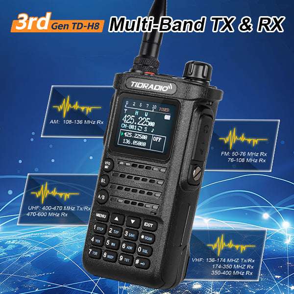 TIDRADIO Gen 3rd TD H8 Ham GMRS Unlocked Radio Multi-Band Two Way Radio with AirBand & TD-771 Long Antenna, USB-C Charging,2500mAh Battery, One Key Frequency Match, DTMF FM AM NOAA VOX SCAN ,Walkie Talkies