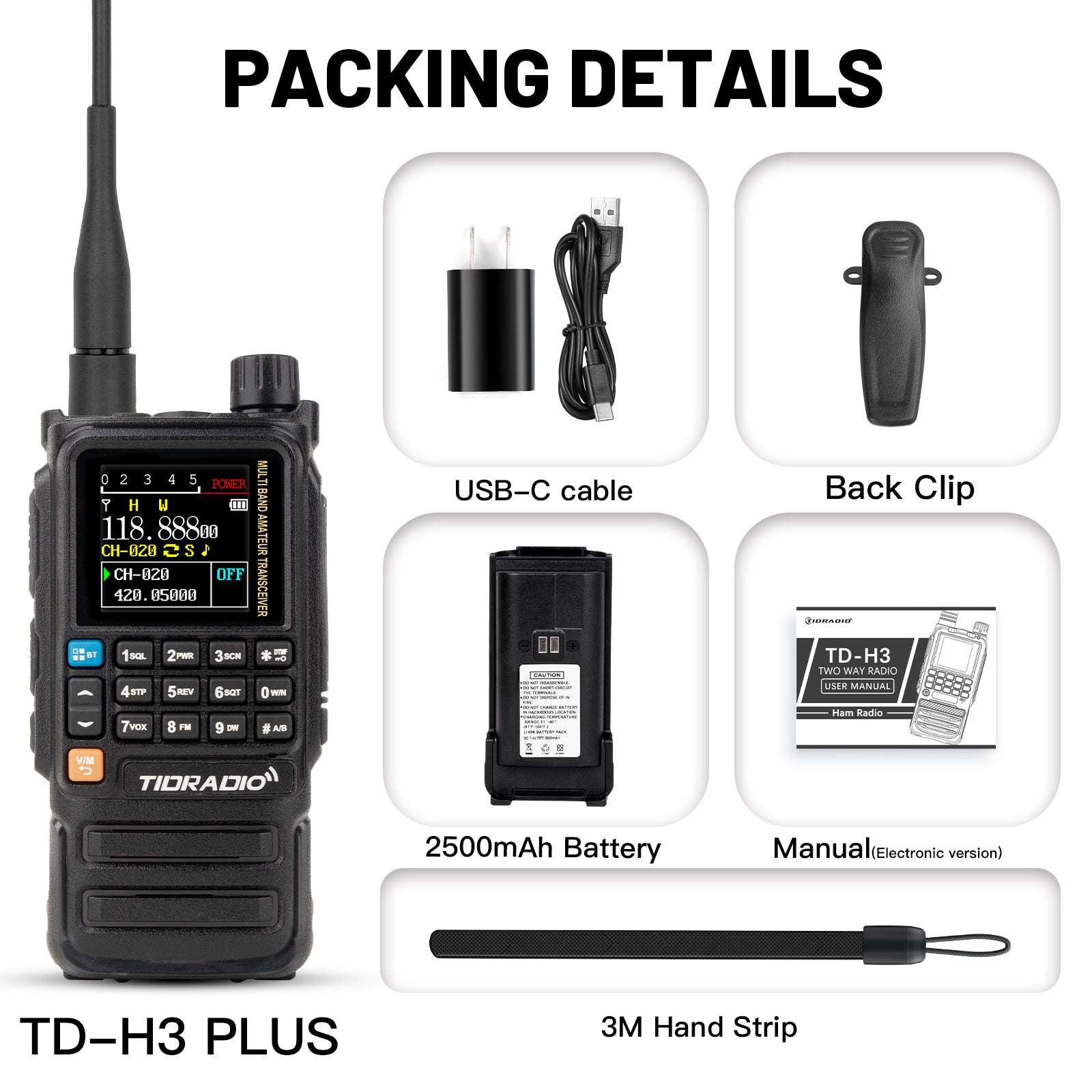 Upgraded TIDRADIO H3 Plus Ham GMRS Unlocked Global Repeater Bluetooth Answerphone Air Band Long Range Wireless Programming AM airband  Wireless  Portable Radio with Upgradable firmware