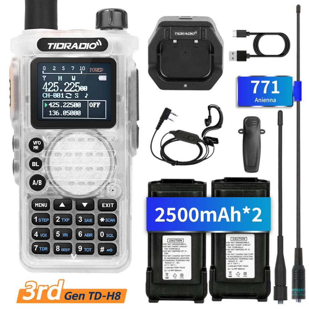 TIDRADIO TD-H8 Gen 3 Multi-Band Two-Way Radio – Unlocked Ham & GMRS, AirBand + TD-771 Long Antenna, USB-C Fast Charge, 2500 mAh Spare Battery, One-Key Frequency Match, DTMF/FM-AM, NOAA/VOX/SCAN Walkie-Talkie