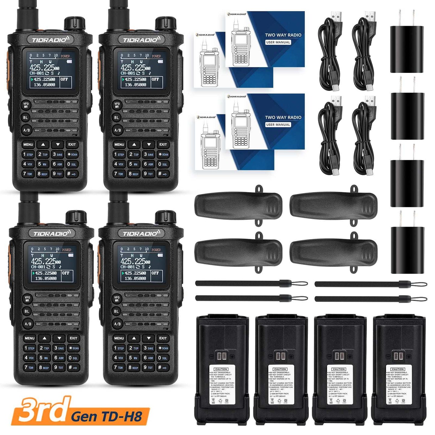 TIDRADIO TD-H8 Gen 3 Multi-Band Two-Way Radio – Unlocked Ham & GMRS, AirBand + TD-771 Long Antenna, USB-C Fast Charge, 2500 mAh Spare Battery, One-Key Frequency Match, DTMF/FM-AM, NOAA/VOX/SCAN Walkie-Talkie