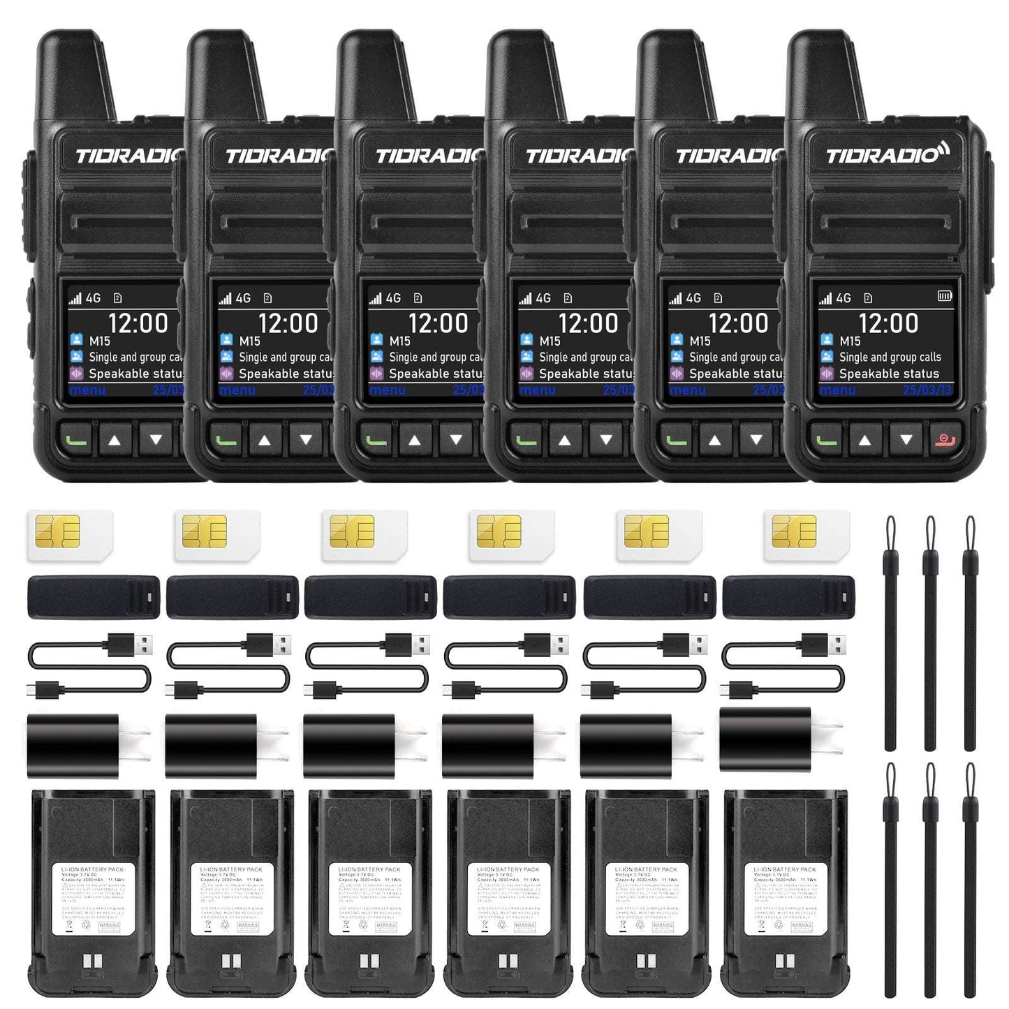 TIDRADIO M15 Global Walkie Talkies 4G POC with Sim Cards Long Distance 5000 Miles Rechargeable Nationwide Unlimited Range Two Way Radios USB-C Battery 6 Pack