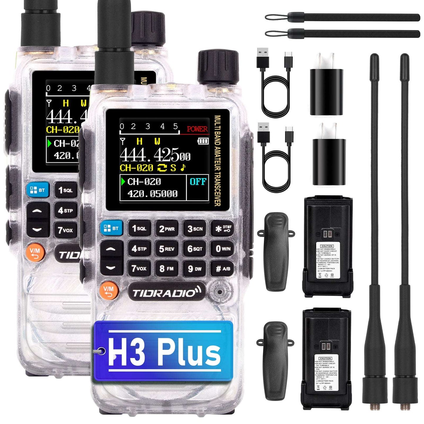 New Upgraded TIDRADIO H3 Plus Ham GMRS Unlocked Global Repeater Bluetooth Answerphone Air Band Long Range Wireless Programming AM airband  Wireless  Portable Radio with Upgradable firmware 2 Pacls 4 Packs