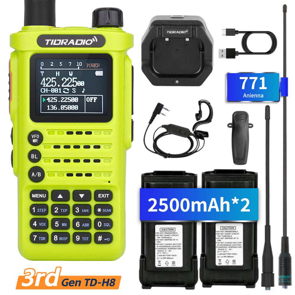 TIDRADIO TD-H8 Gen 3 Multi-Band Two-Way Radio – Unlocked Ham & GMRS, AirBand + TD-771 Long Antenna, USB-C Fast Charge, 2500 mAh Spare Battery, One-Key Frequency Match, DTMF/FM-AM, NOAA/VOX/SCAN Walkie-Talkie
