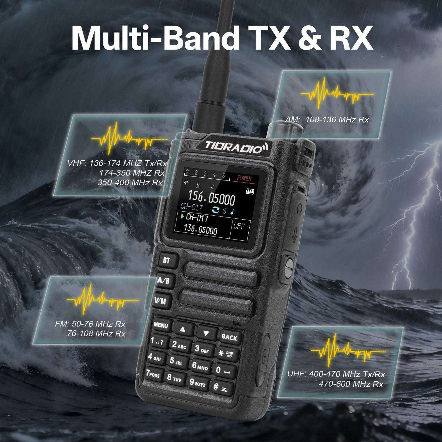 TIDRADIO TD-H9 10W Ham & GMRS Handheld Radio — Unlocked, APRS & GPS Tracker, Spectrum Analyzer, 128MB Large Memory, SMS Texting, Customizable Screen, Global Repeater Compatible, Bluetooth, AM Airband, Programmable, Long-Range, Upgradable Firmware