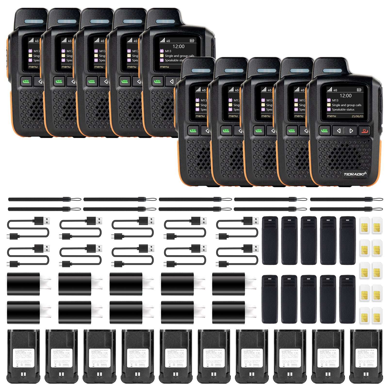 TIDRADIO TD-M13 Global Walkie Talkies Unlimited Range Compatible with TD-M15, Long Distance 6000 Miles 4G LTE POC Radio, Nationwide PTT Two Way Radio-10 Pack with sim Card