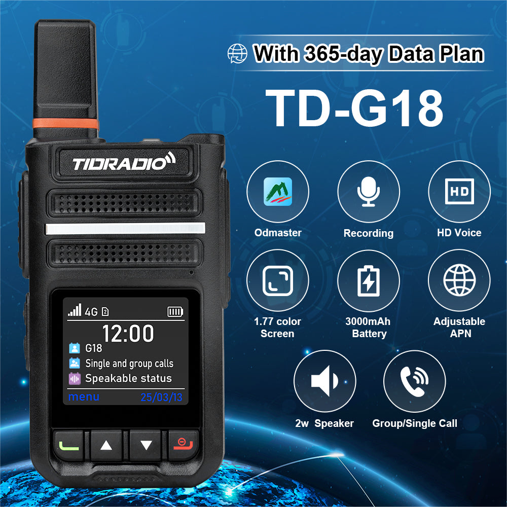 TIDRADIO TD-G18 Global Walkie Talkies Unlimited Range Compatible with TD-M15 TD-M13, TD-G100 , Long Distance 6000 Miles 4G LTE POC Radio, Nationwide PTT Two Way Radio with sim Card Free Platform Odmaster