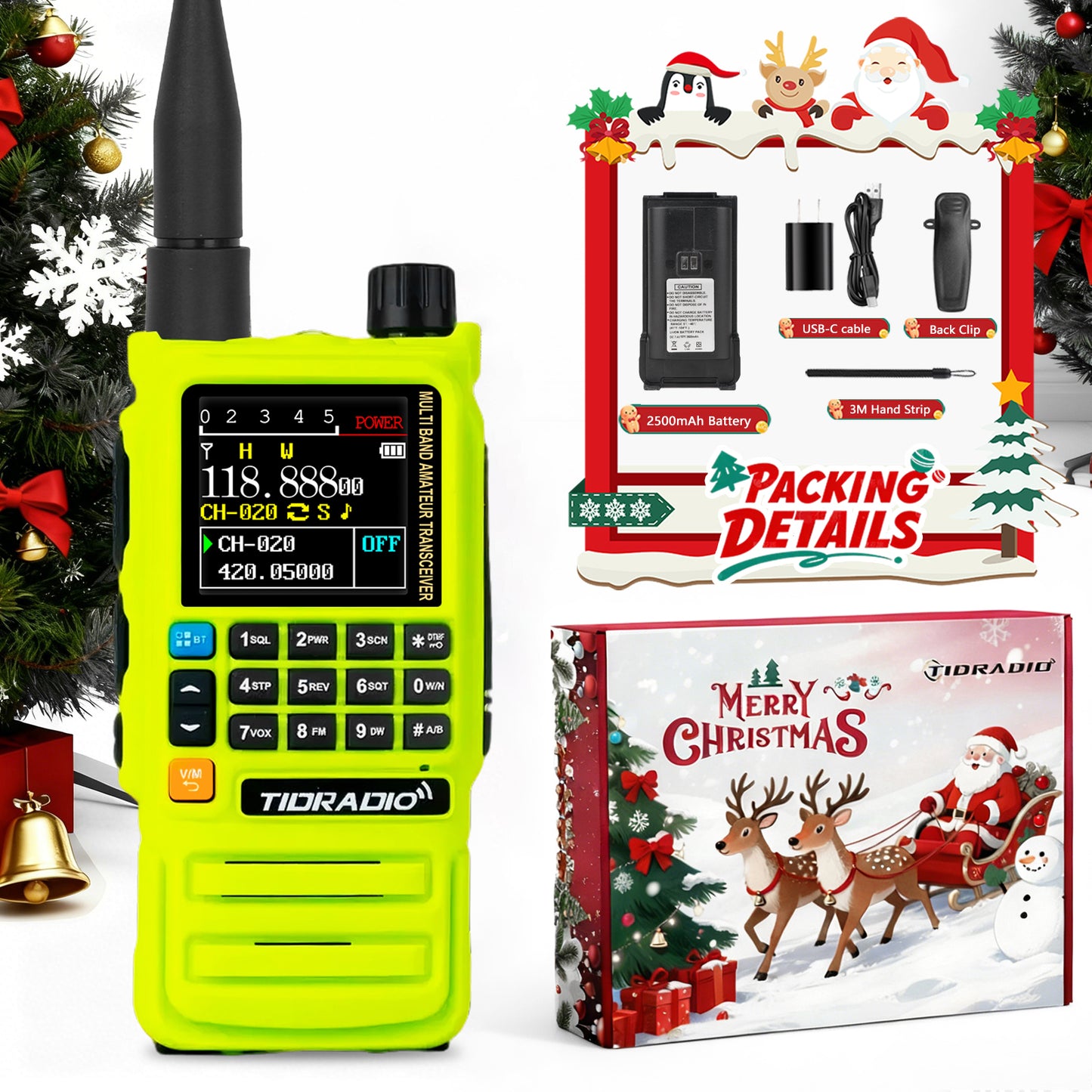 TIDRADIO TD-H3 Plus 5W High Power Ham GMRS Unlocked Global Repeater Bluetooth Air Band Long Range Wireless Programming AM FM airband Wireless Portable Radio with Christmas Gift Box