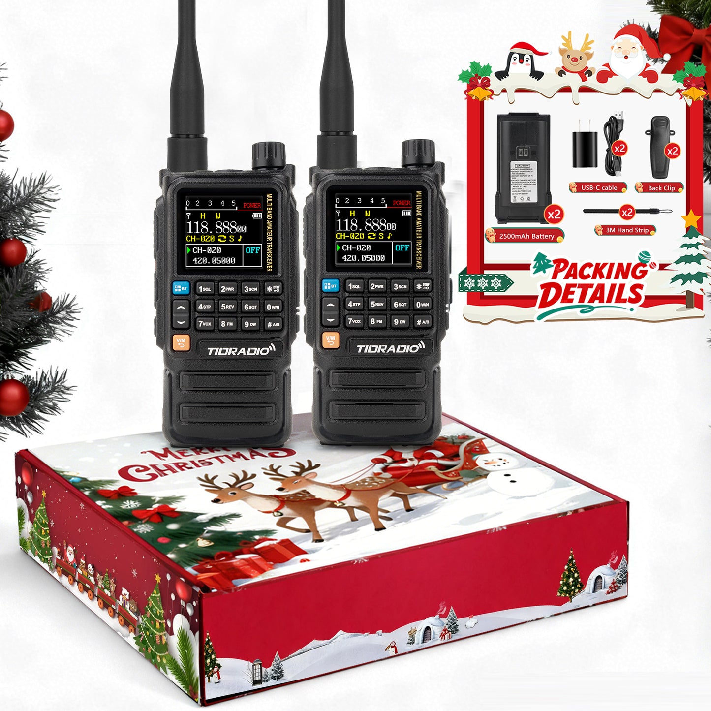 TIDRADIO TD-H3 Plus 5W High Power Ham GMRS Unlocked Receiver Global Repeater Bluetooth Air Band Long Range Wireless Programming AM FM airband Wireless Portable Radio with Chrimstmas gift box