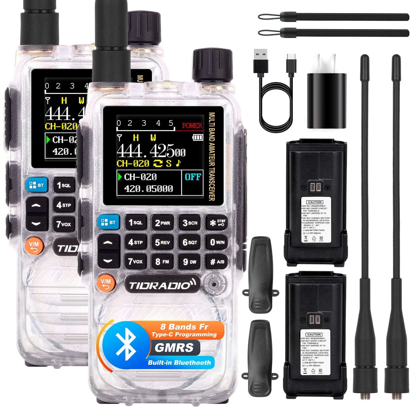 TIDRADIO TD-H3 hAM GMRS unlocked Radio Handheld,Type C & Wireless Programming 8-Band Long Range Walkie Walkies Rechargeable Portable Two Way Radios Air Band, Frequency Match, DTMF Lock, NOAA FM AM 2Pack