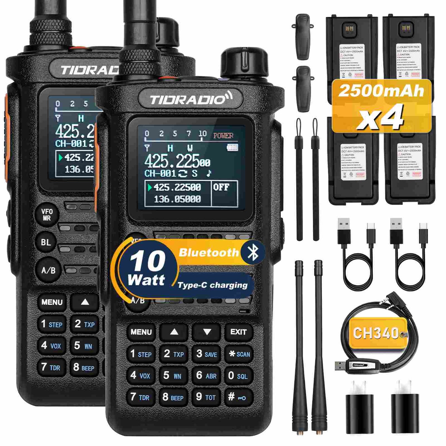 TIDRADIO TD H8 Ham GMRS Radio 2 Packs with 2 Spare Batteries & Programming Cable