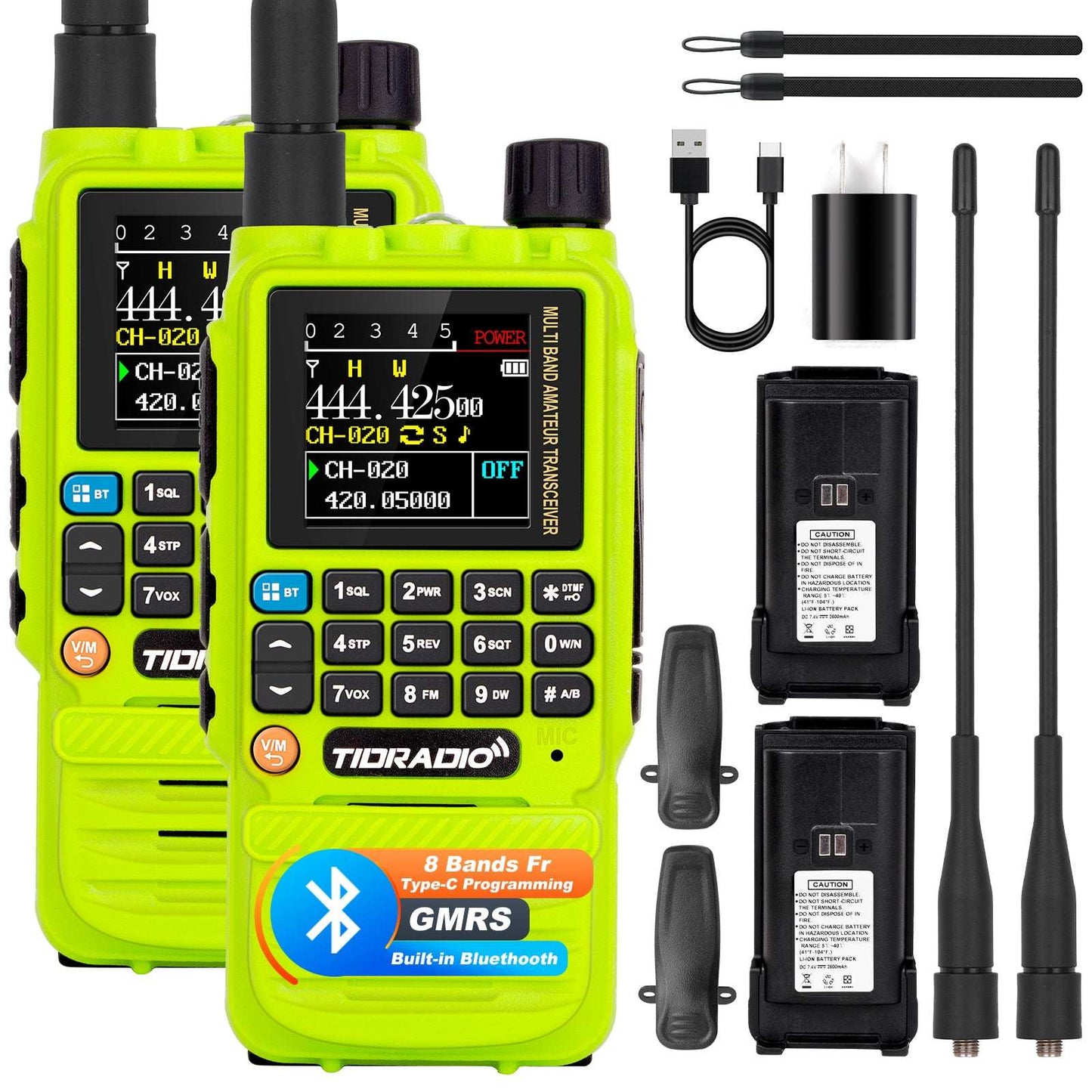 TIDRADIO TD-H3 hAM GMRS unlocked Radio Handheld,Type C & Wireless Programming 8-Band Long Range Walkie Walkies Rechargeable Portable Two Way Radios Air Band, Frequency Match, DTMF Lock, NOAA FM AM 2Pack