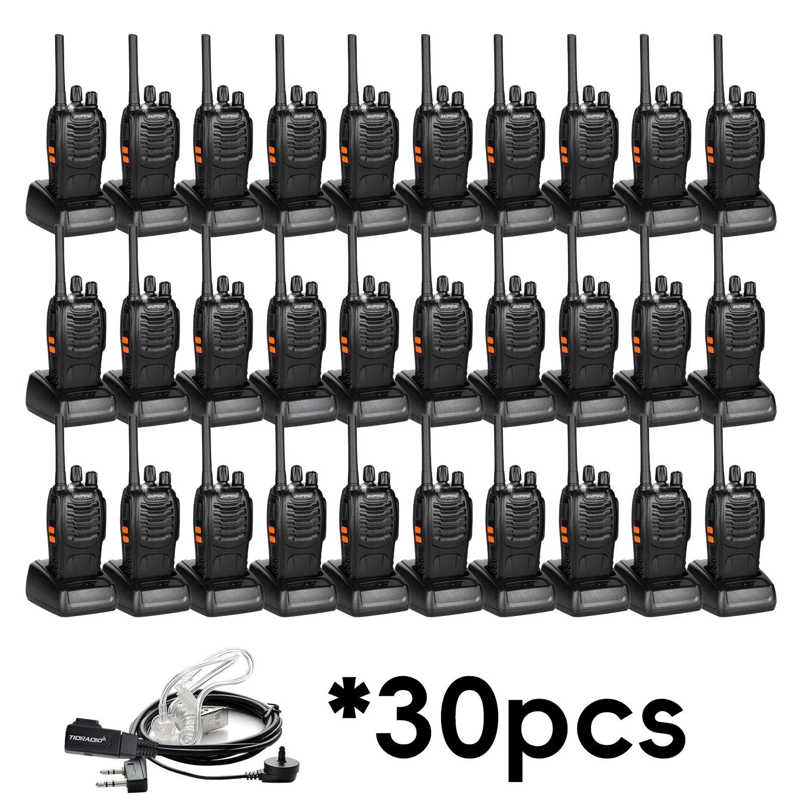 Tidradio TD-V2 (30 Packs) 2 Way Radios Walkie Talkies Long Range Hand Free with Flashilght Rechargeable for Business or Family