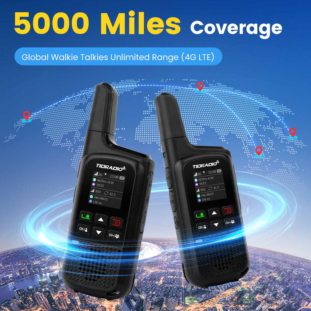 TIDRADIO 2w TD-M2 PRO Global UHF VHF Walkie Talkie Long Range 4G 5GCellular Network PoC Radios + FRS, Dual-Mode-Standby-PTT SIM Card Included