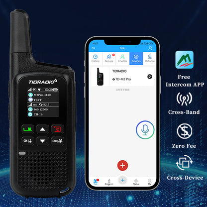 TIDRADIO 2w TD-M2 PRO Global Walkie Talkie Long Range 4G Cellular Network PoC Radios + FRS, Dual-Mode-Standby-PTT SIM Card Included