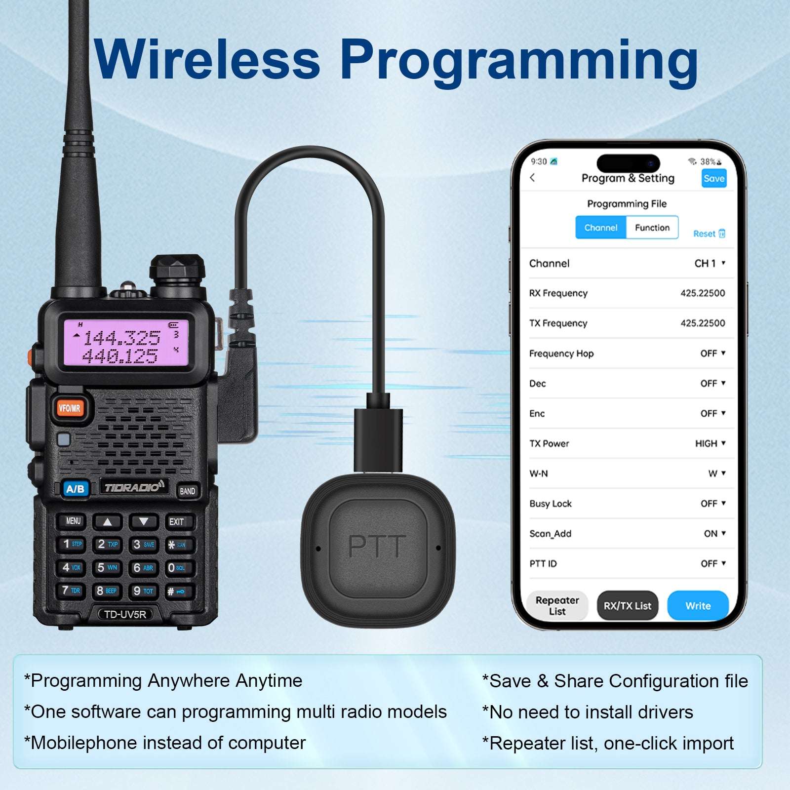 2 in 1 Wireless PTT Button for ODmaster APP (Mic & Programmer) Adapt to H3 plus