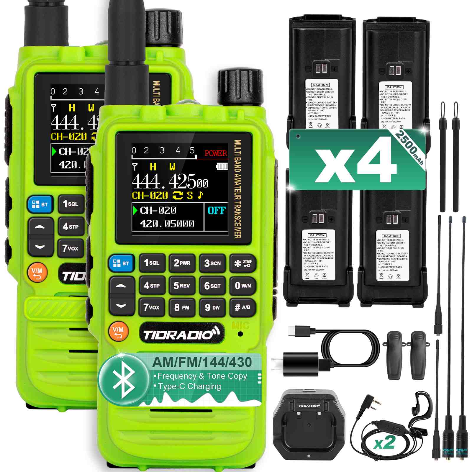 TIDRADIO TD-H3 Ham / GMRS Radio 2 Packs wiith 4 Batteries