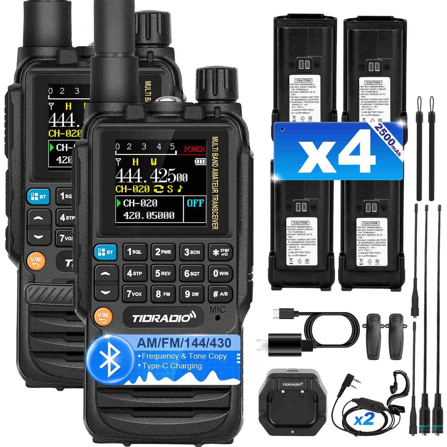 TIDRADIO TD-H3 Ham / GMRS Radio 2 Packs wiith 4 Batteries