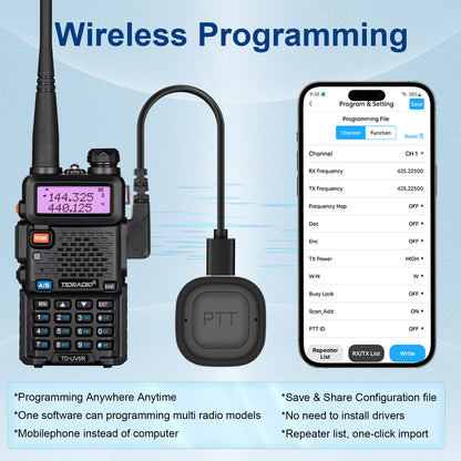 2 in 1 Wireless PTT Button for ODmaster APP, Mic & Programmer