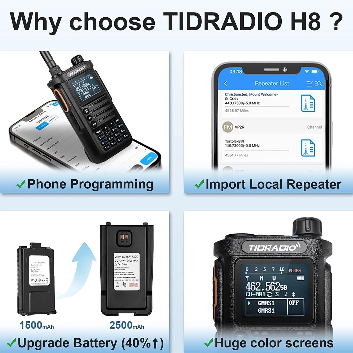H8 5W Dual Band GMRS Radio for Outdoor Family & Business Communication – Portable License-Required Handheld Transceiver with NOAA Weather Alerts, CTCSS/DCS Privacy Codes, Channel Scan, Voice-Activated VOX, Group Call, , High-Gain Antenna, USB-C Fast Charging, FRS & MURS Compatible Interoperable Two-Way Walkie Talkie for Hunting, Hiking, Camping, Emergency Response, Security, Marine, Construction, Event Management, Retail, School, Church, Hospitality and Vehicle Fleet Dispatch, OEM Programming, Rugged Shockp