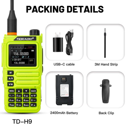 TIDRADIO TD H9 10W Walkie Talkie 2 Way Radio UHF VHF APRS GPS Spectrum Analyzer 128MB Large Memory SMS Texting Customizable Screen Global Repeater Compatible Bluetooth AM Airband Programmable Long Range Upgradeable Firmware