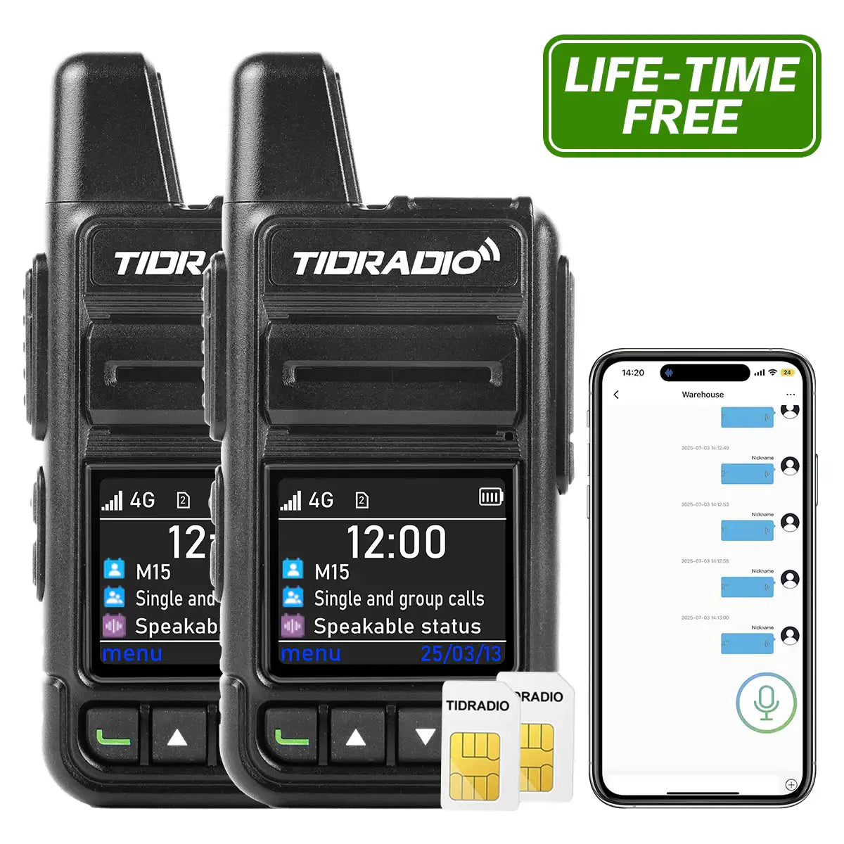 Lifetime Free Global PTT Walkie Talkies Long Range POC 1 Lite 4G LTE TIDRADIO Unlimited Range Two Way Radios with Bluetooth App 3000mAh Battery and User Created Groups