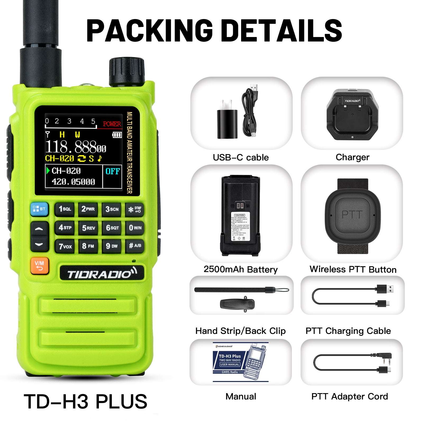New Upgraded TIDRADIO H3 Plus Ham GMRS Unlocked Receiver Global Repeater Bluetooth Answerphone Air Band Long Range BluetoothProgramming AM airband  Wireless  Portable Radio with Upgradable firmware