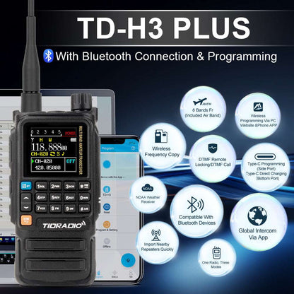New Upgraded TIDRADIO H3 Plus Ham GMRS Unlocked Global Repeater Bluetooth Answerphone Air Band Long Range Wireless Programming AM airband  Wireless  Portable Radio with Upgradable firmware