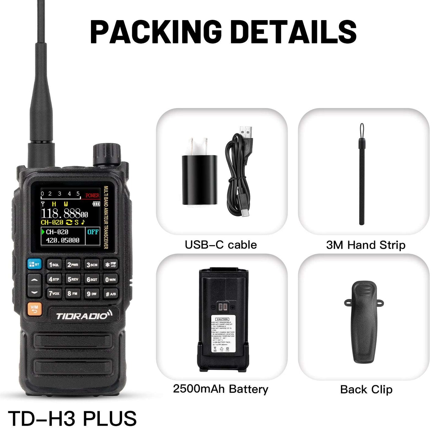 New Upgraded TIDRADIO H3 Plus Ham GMRS Unlocked Global Repeater Bluetooth Answerphone Air Band Long Range Wireless Programming AM airband  Wireless  Portable Radio with Upgradable firmware
