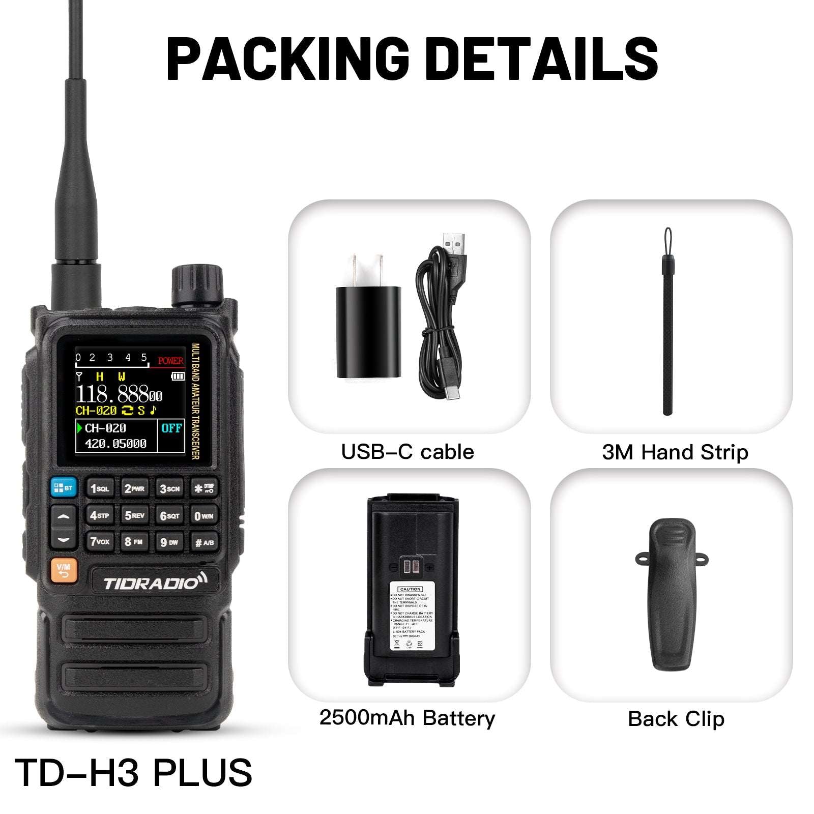 New Upgraded TIDRADIO H3 Plus Ham GMRS Unlocked Global Repeater Bluetooth Answerphone Air Band Long Range Wireless Programming AM airband  Wireless  Portable Radio with Upgradable firmware