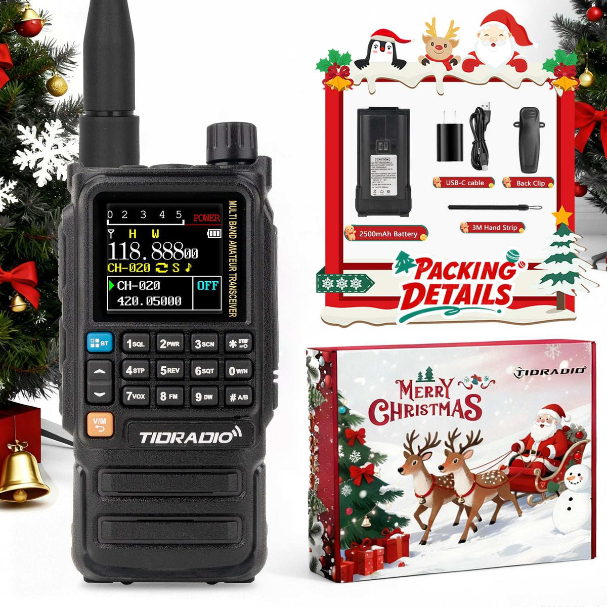 TIDRADIO TD-H3 Plus 5W High Power Ham GMRS Unlocked Global Repeater Bluetooth Air Band Long Range Wireless Programming AM FM airband  Wireless  Portable Radio with Christmas Gift Box