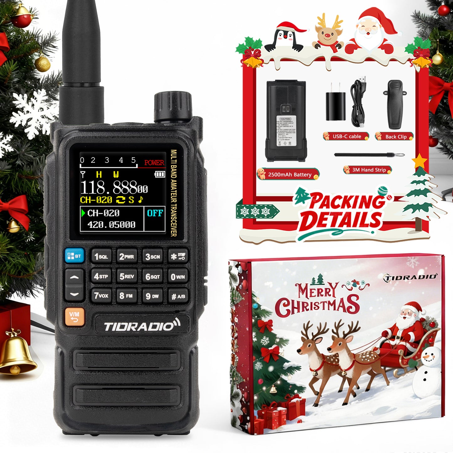 TIDRADIO TD-H3 Plus 5W High Power Ham GMRS Unlocked Global Repeater Bluetooth Air Band Long Range Wireless Programming AM FM airband  Wireless  Portable Radio with Christmas Gift Box