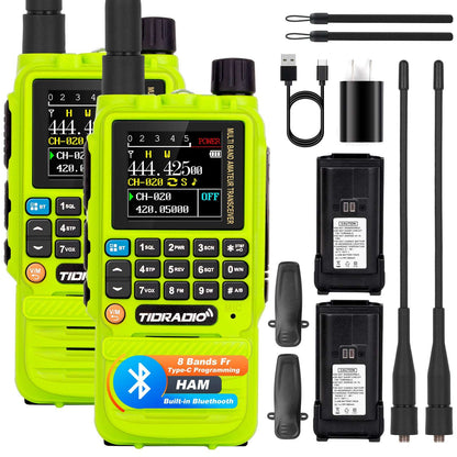 TIDRADIO TD-H3 hAM GMRS unlocked Radio Handheld,Type C & Wireless Programming 8-Band Long Range Walkie Walkies Rechargeable Portable Two Way Radios Air Band, Frequency Match, DTMF Lock, NOAA FM AM 2Pack
