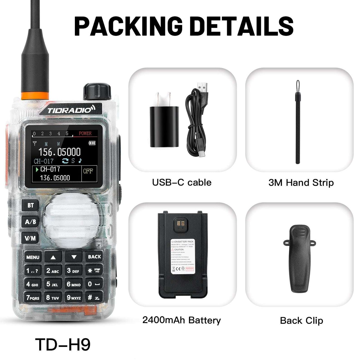 TIDRADIO TD H9 10W Walkie Talkie 2 Way Radio UHF VHF APRS GPS Spectrum Analyzer 128MB Large Memory SMS Texting Customizable Screen Global Repeater Compatible Bluetooth AM Airband Programmable Long Range Upgradeable Firmware