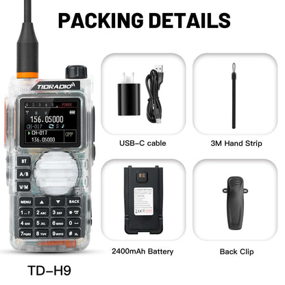 TIDRADIO TD H9 10W Walkie Talkie 2 Way Radio UHF VHF APRS GPS Spectrum Analyzer 128MB Large Memory SMS Texting Customizable Screen Global Repeater Compatible Bluetooth AM Airband Programmable Long Range Upgradeable Firmware