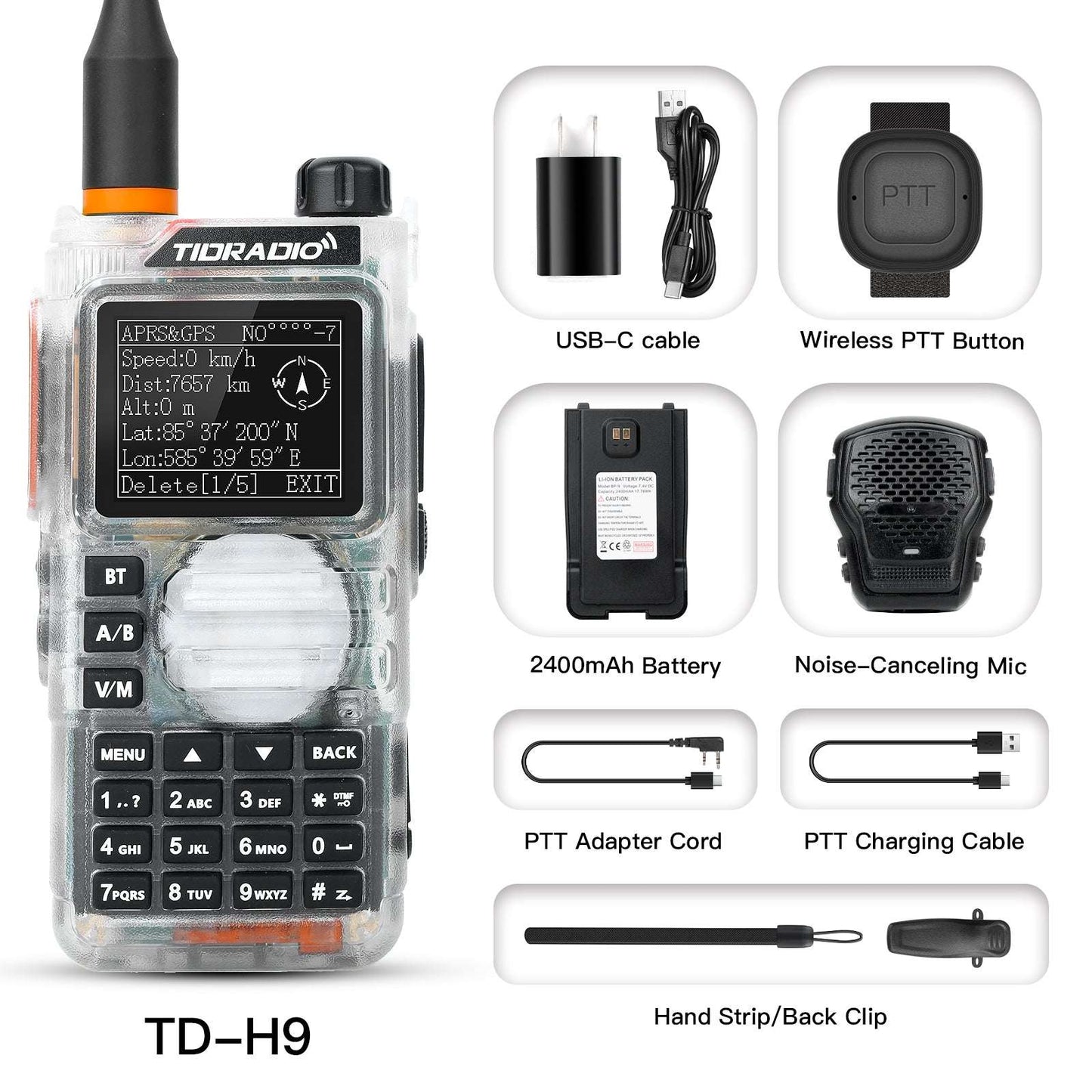 TIDRADIO TD H9 10W Walkie Talkie UHF APRS GPS Spectrum Analyzer 128MB Large Memory SMS Texting Customizable Screen Global Repeater Compatible Bluetooth AM Airband Programmable Long Range Upgradeable Firmware