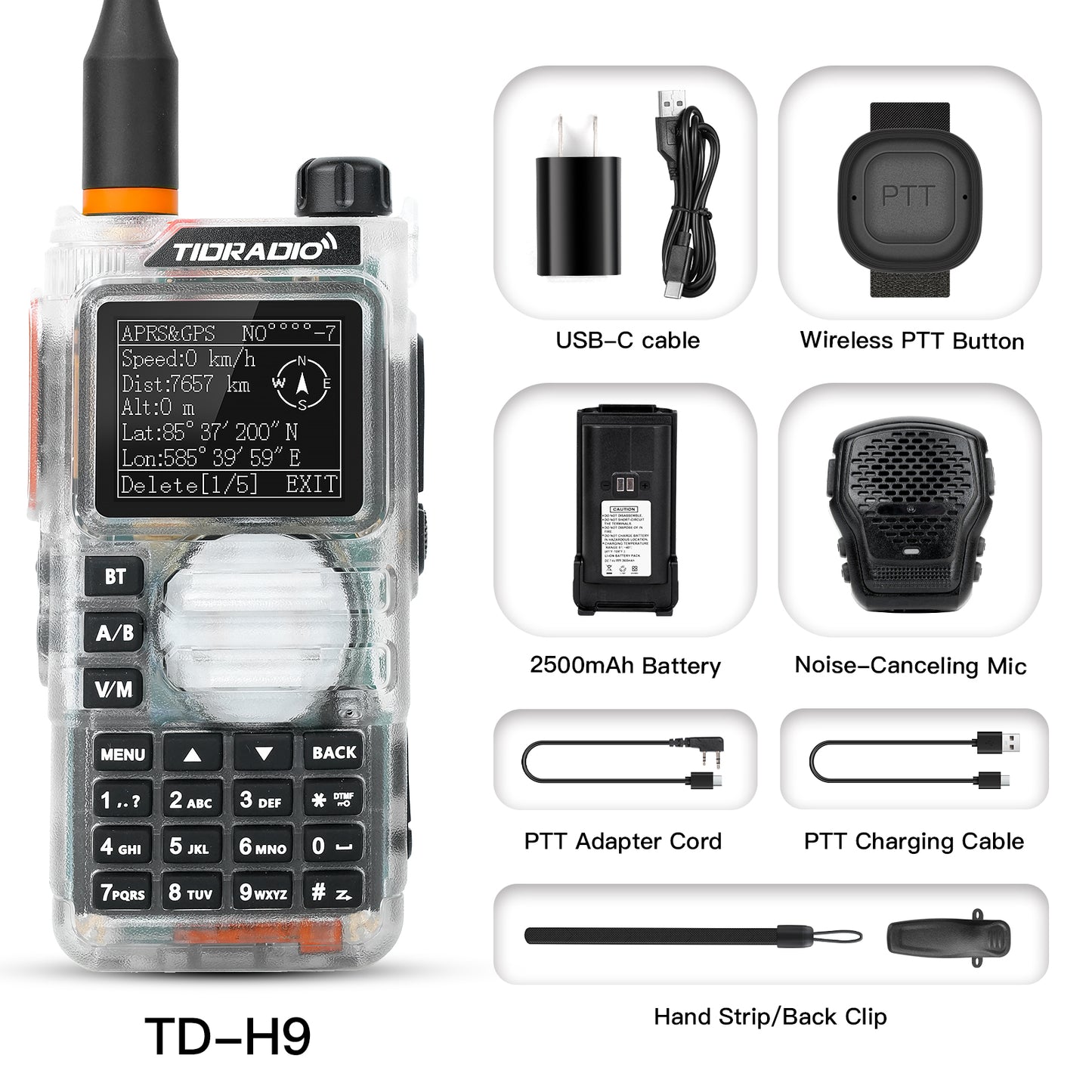TD-H9 10W Ham & GMRS Unlocked Handheld Radio —  APRS & GPS Tracker, Spectrum Analyzer, 128MB Large Memory, SMS Texting, Customizable Screen, Global Repeater Compatible, Bluetooth, AM Airband, Programmable, , CPS, CHRIP, Odmaster