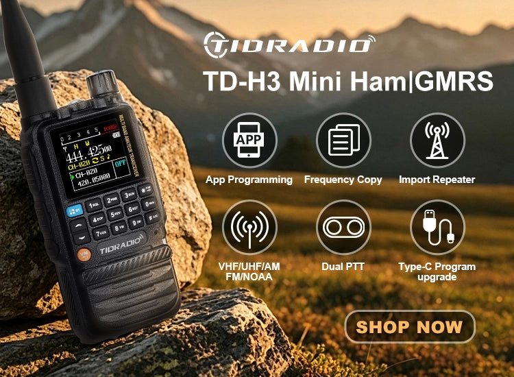 TIDRADIO TD H3 Mini Ham GMRS Radio Long Range Walkie Talkies Bluetooth APP Programming Air Band NOAA Weather 2500mAh 2 Pack