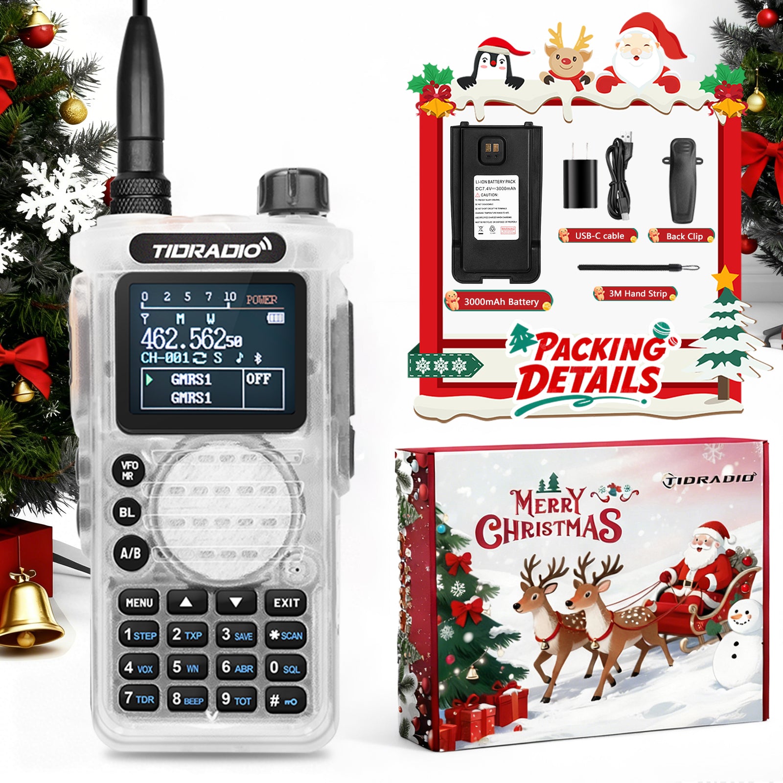 TIDRADIO TD H8 3rd Gen Ham GMRS Unlocked Multi-Band Two Way Radio with AirBand  & Christmas gift box,  USB-C Charging,2500mAh Battery, One Key Frequency Match, DTMF FM AM NOAA VOX SCAN  ,Walkie Talkies