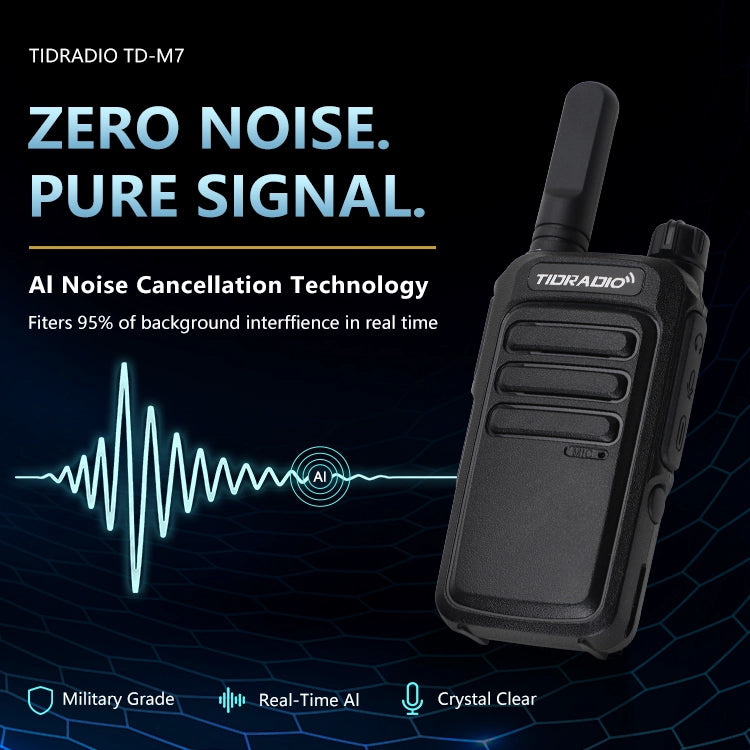 TD M7 AI Noise Canceling Bluetooth Walkie Talkie FRS PMR446 Long Range Two Way Radio with VOX Rugged Drop Resistant Design Loud Audio for Construction Warehouse School Security